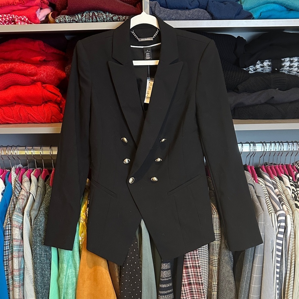 WHBM black 2 pocket double breasted blazer size 0 NWT